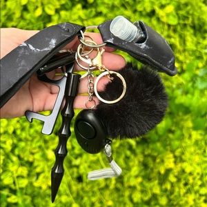 Black Marble Safety Keychain